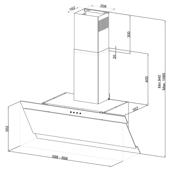 HOTTE DÉCORATIVE FOCUS F920B 90 CM - NOIR – Image 2