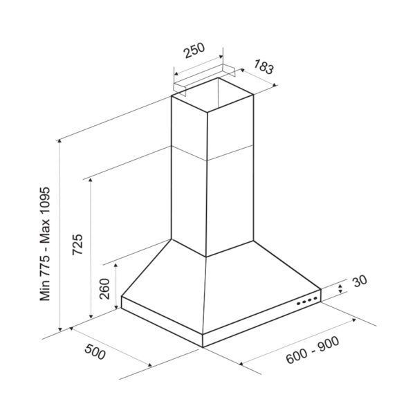 HOTTE PYRAMIDALE FOCUS F605X INOX 60CM – Image 2