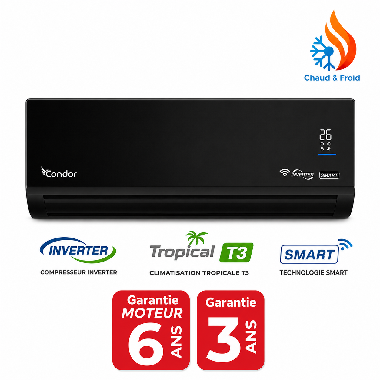 CLIMATISEUR CONDOR INVERTER 12000 BTU C/F T3 NOIR
